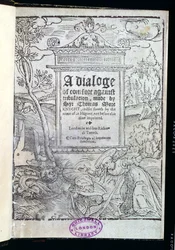 Frontespizio di A Dialoge of Comfort Against Tribulation di Sir Thomas More, pubblicato nel 1553